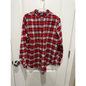 Lands' End Womens Shirt Plaid Flannel Red 12